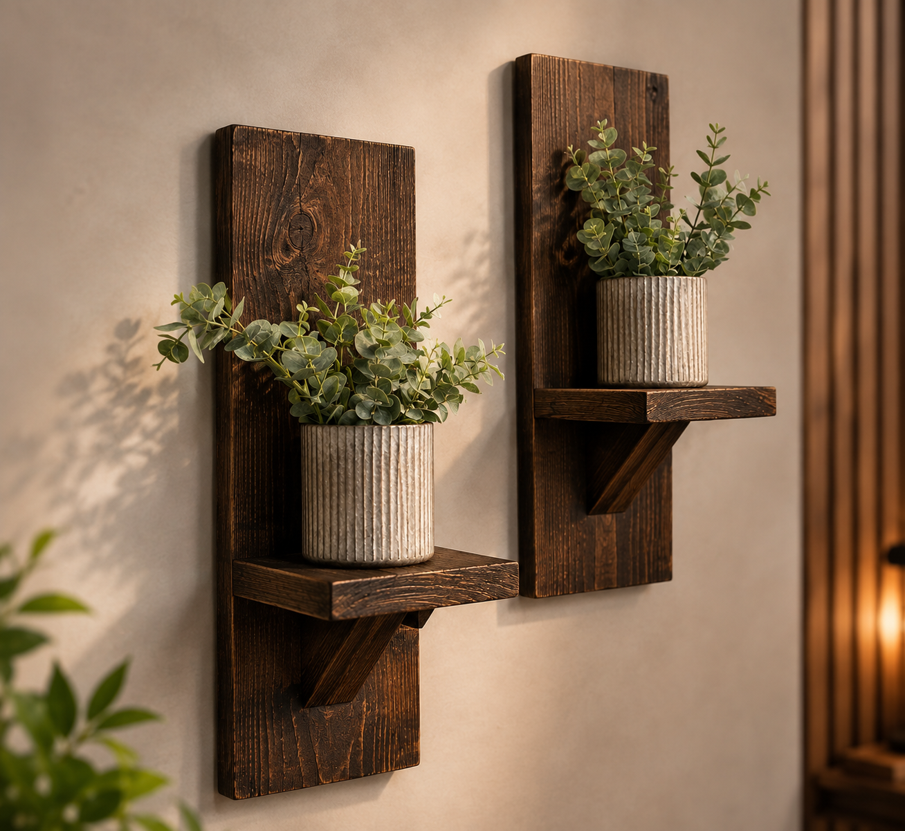 Wall-Mounted Wooden Plant Shelf