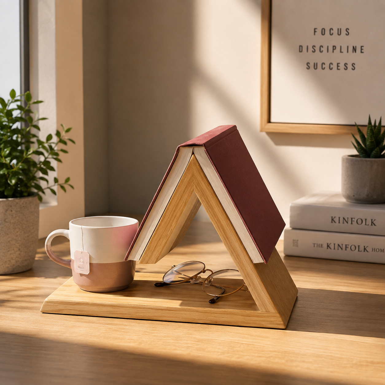 Wooden Book Stand & Organizer